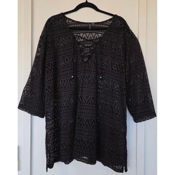 Portocruz Other - Black Crochet Lace Swim Cover Up Tunic OS  Resort Vacation Ren Faire Whimsigoth
